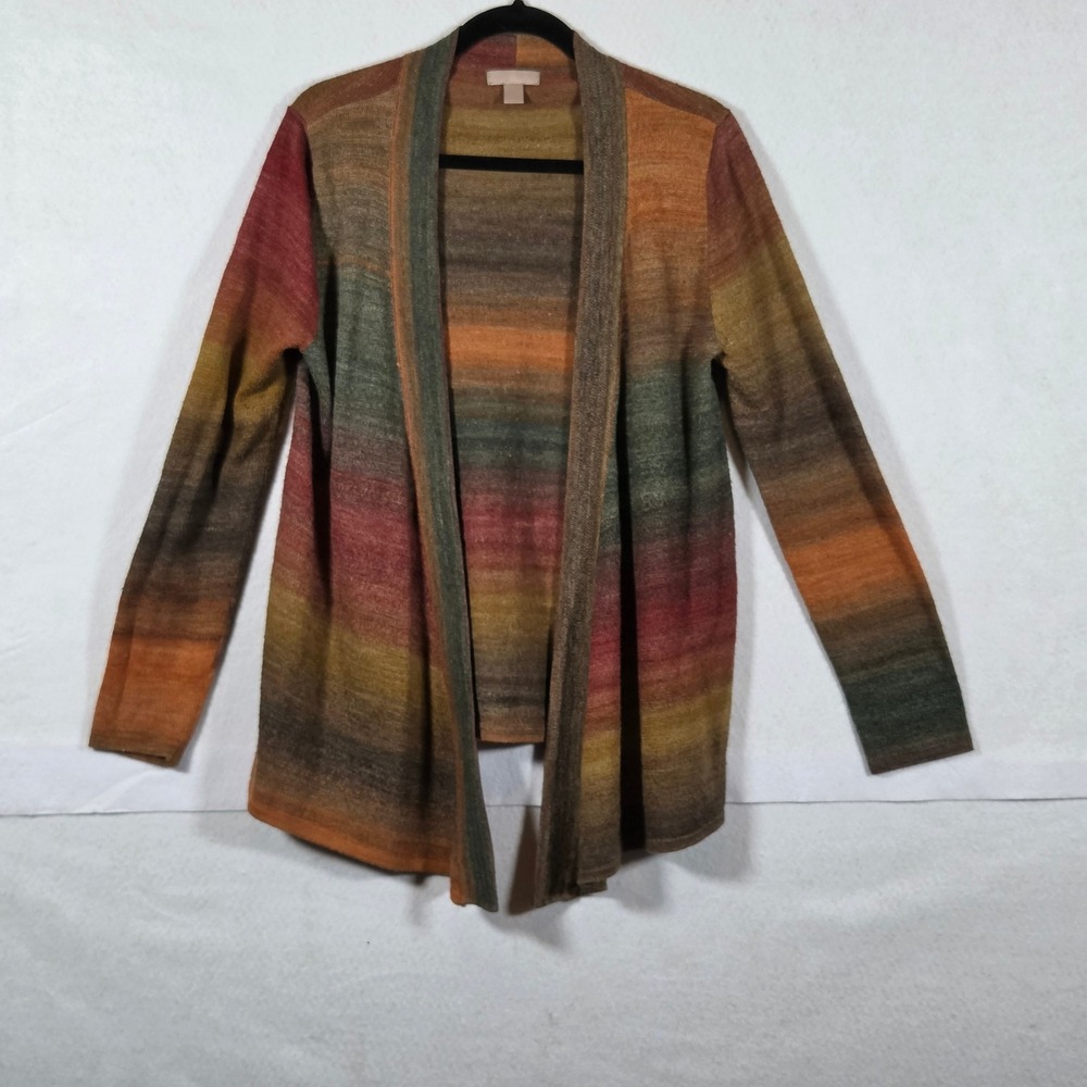 Garnet Hill Open Front Cardigan Brazil Nut Ombre Stripe Boho Lightweight